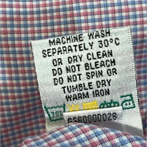 Bugatchi Uomo Mini Check Plaid Cotton Pink Blue Button Down Mens 17 34 / 35 - Picture 7 of 12